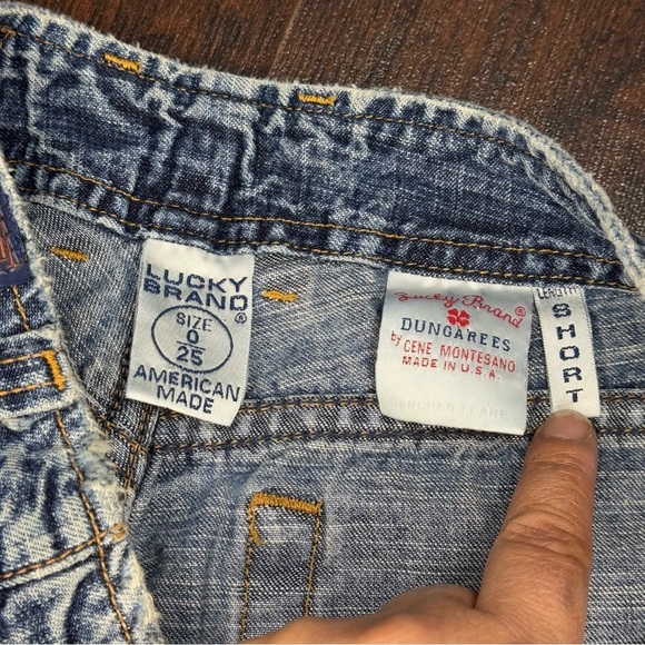 Lucky Brand Dungarees Rancher Flare Wide Leg Blue Jeans Vintage Y2K 25 Short EUC - Picture 7 of 15